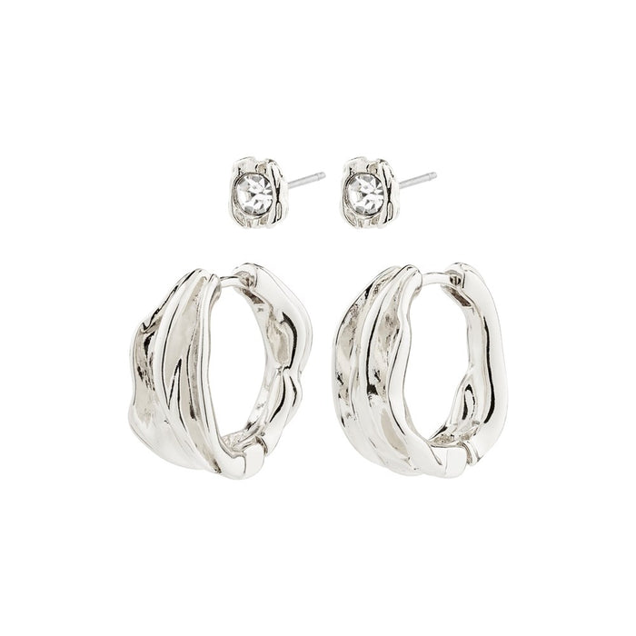 Feel Recycled Earrings 2-In-1 Set - Crystal - Silver Plated