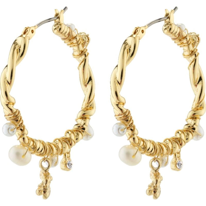 Ana Pearl & Crystal Hoops - Gold Plated