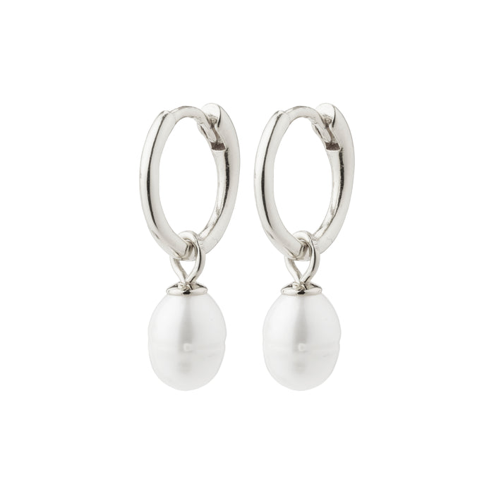 Berthe Recycled Pearl Hoop Earrings - Silver Plated