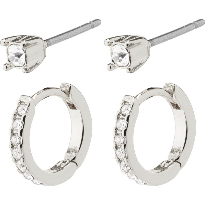 Mille Crystal Hoops and Earstuds 2-In-1 Set  - Silver Plated