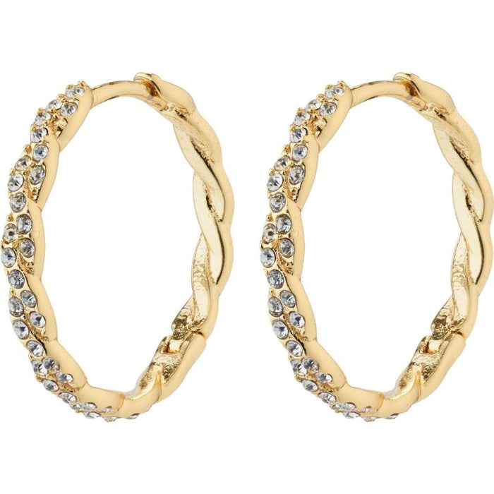 Ezo Twirled Crystal Hoops - Gold Plated