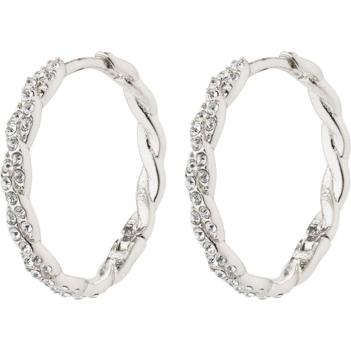 Ezo Twirled Crystal Hoops - Silver Plated