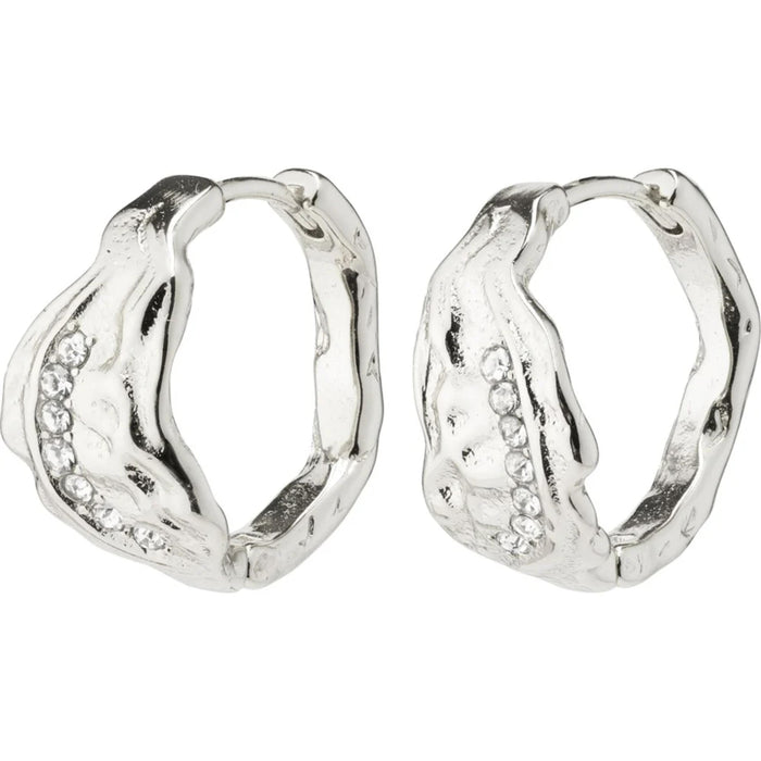 Pia Organic Shape Crystal Hoop Earrings - Silver Plated