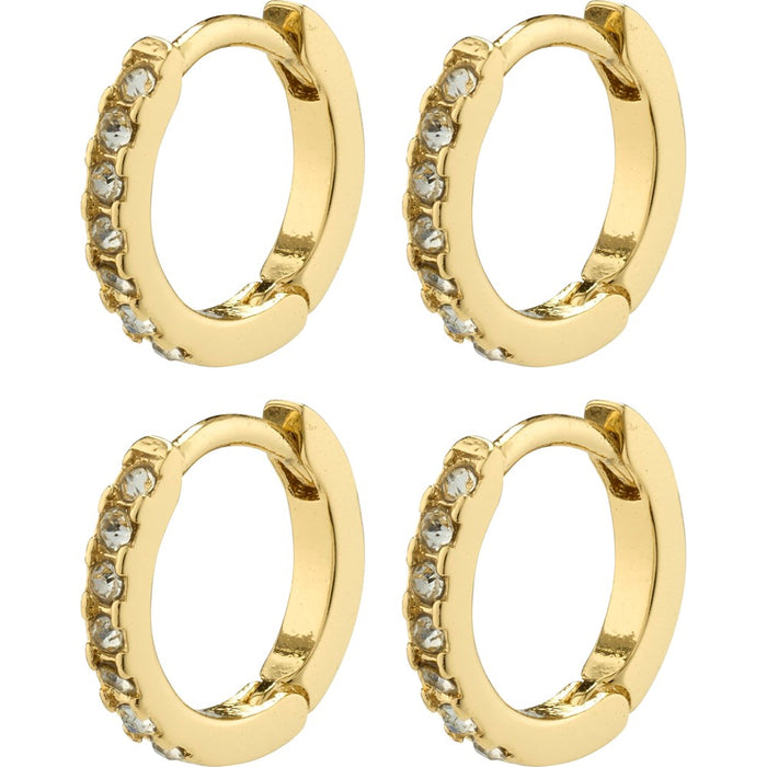 Friends Crystal Huggie Hoop Earrings 2-In-1 Set  - Gold Plated