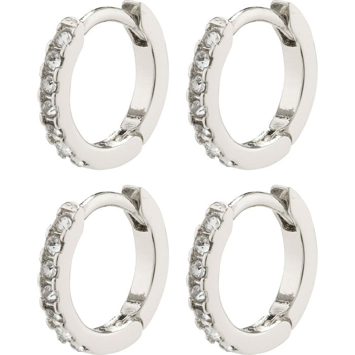 Friends Crystal Huggie Hoop Earrings 2-In-1 Set  - Silver Plated