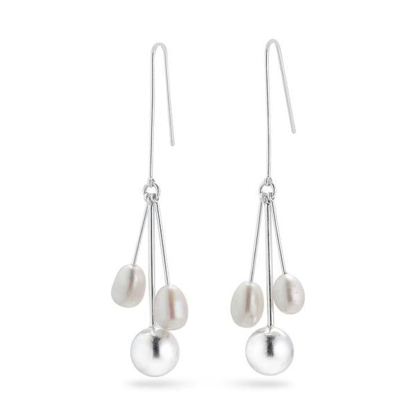 Urd Pi Earrings - Pearl Trio - Silver Plated