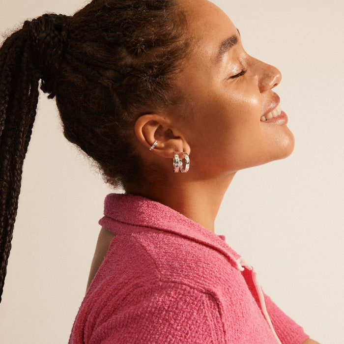 Kindness Rustic Hoop Earrings and Cuff - Silver Plated