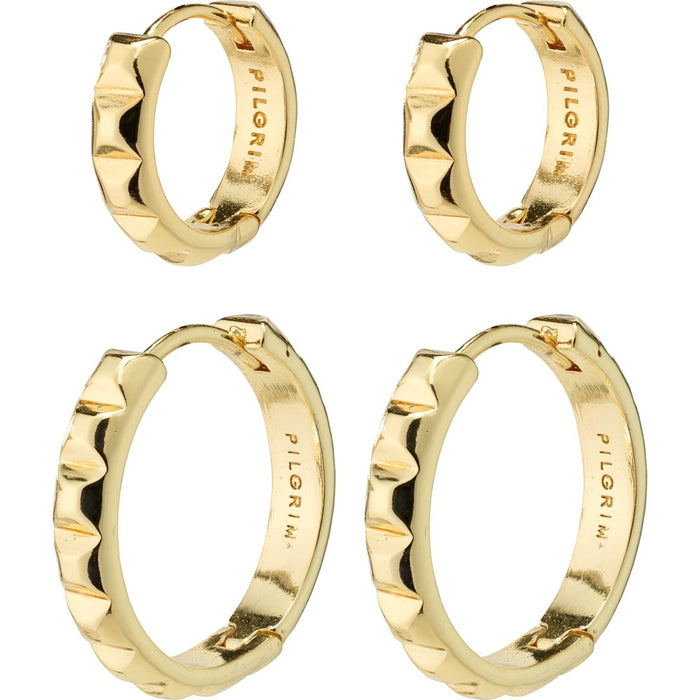 Trisha Pyramid Shape Hoop Earrings 2-In-1 Set - Gold Plated