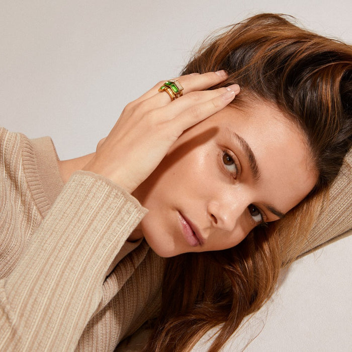 Hanna Schönberg x Pilgrim Recycled Rings - Gold Plated - Green