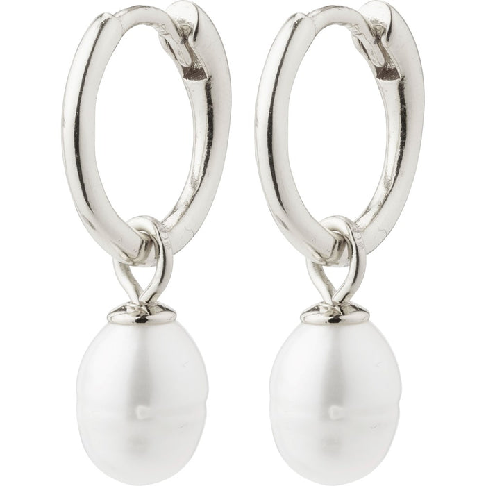 Berthe Recycled Pearl Hoop Earrings - Silver Plated