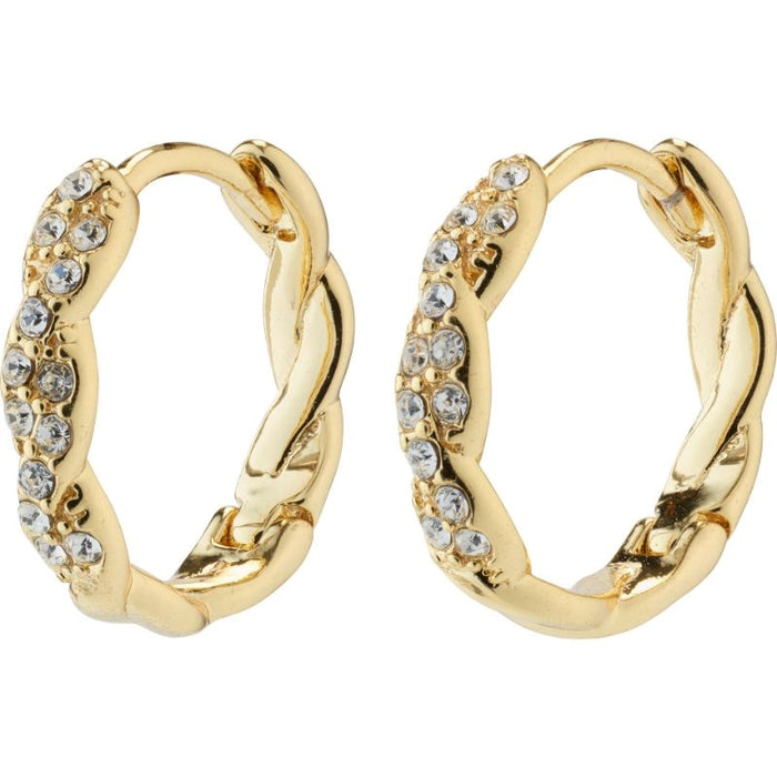 Ezo Twirled Crystal Hoops - Gold Plated