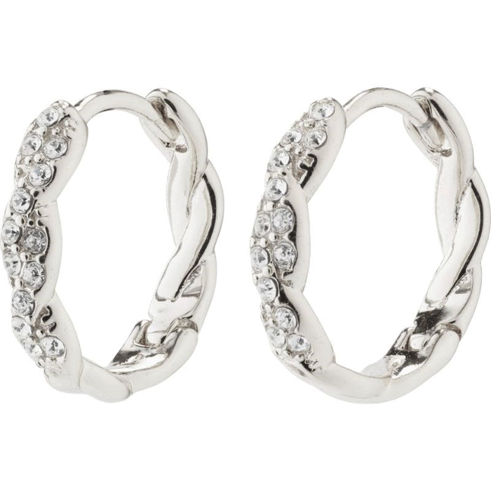 Ezo Twirled Crystal Hoops - Silver Plated