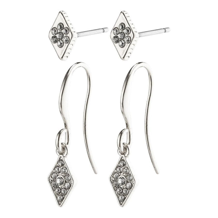 Reyna Earrings - Silver Plated - Crystal